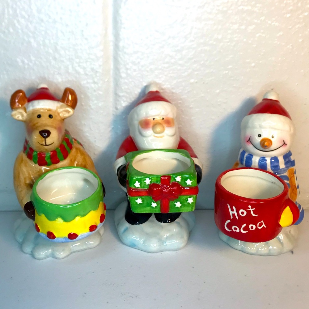 3 Christmas Tealight Holder Santa Snowman Reindeer